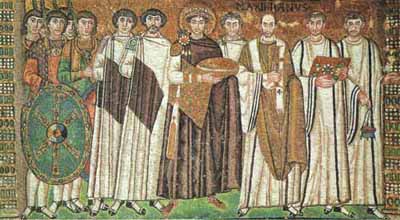 San Vitale. Rávena. El emperador Justiniano y su corte.